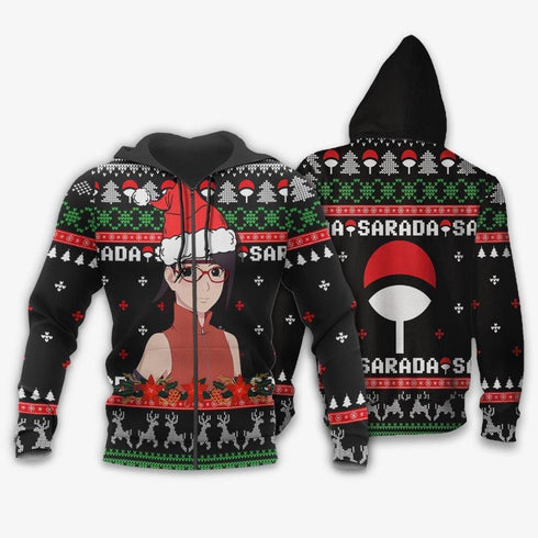 Divesart - Sarada Uchiha Weihnachtspullover und Hoodie Custom Boruto Anime Weihnachtsgeschenke